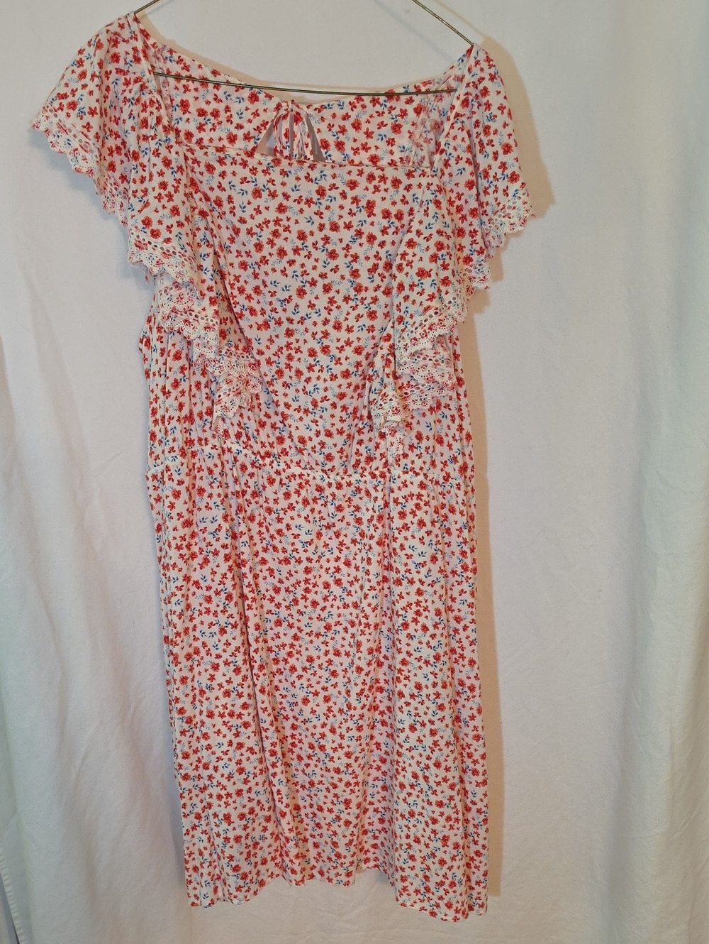 Old Navy White Midi Dress with Red Floral Print